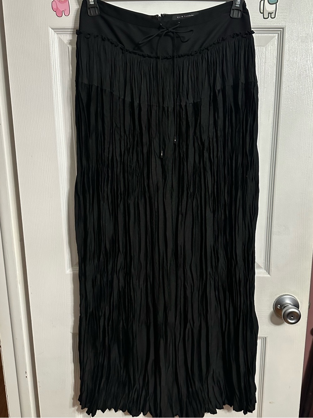 Elie Tahari Black Crinkled Pleated Maxi Skirt